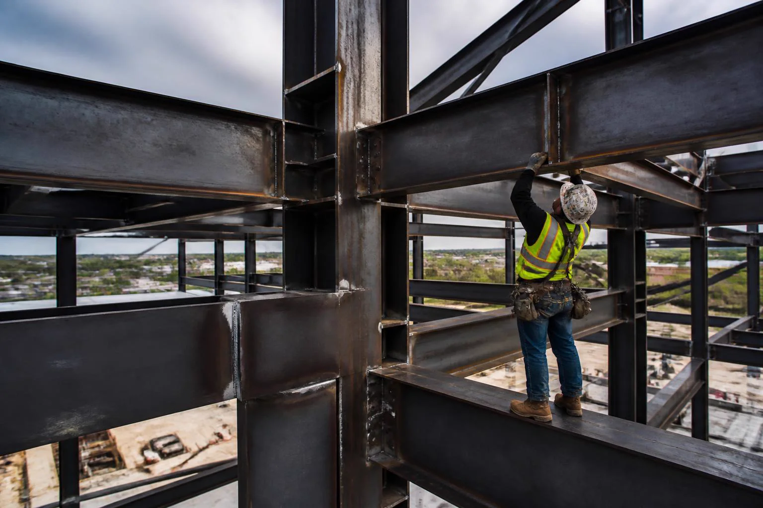 Structural steel beams at a commercial jobsite
